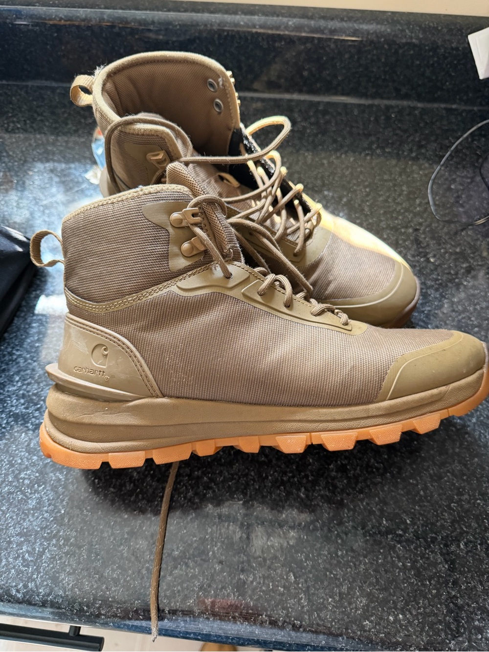 Car Khy hartt I Men’s Tan/Brown Work Boots with Orange Outsolek